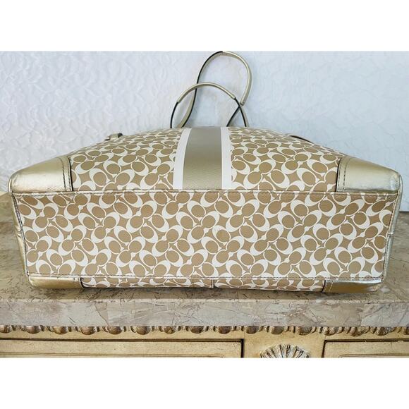 Vtg coach L diaper bag coated canvas/ leaher beige/gold tote shoulder bag F15184 - Picture 5 of 9